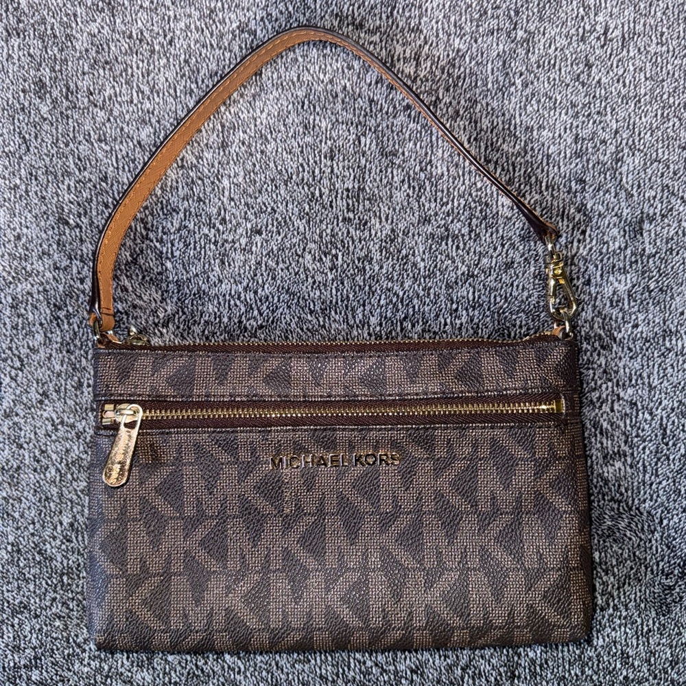 Michael Kors Brown Signature Wristlet Small Clutch